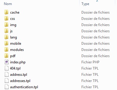 Aborescence d'un template Prestashop