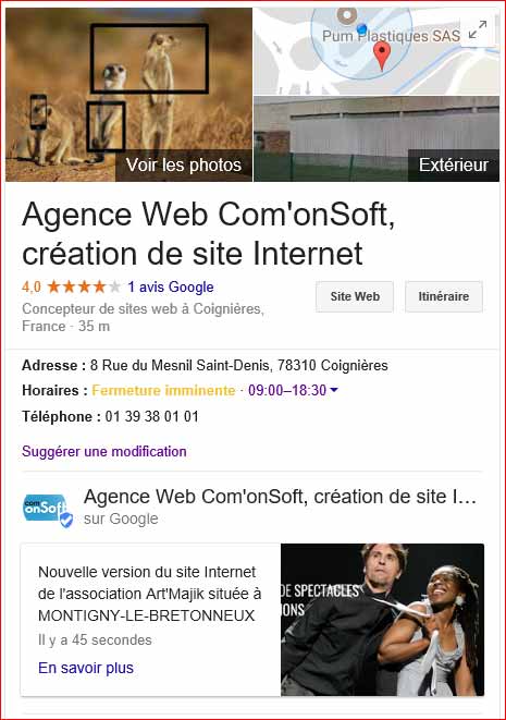 Google My Business posts dans la recherche locale