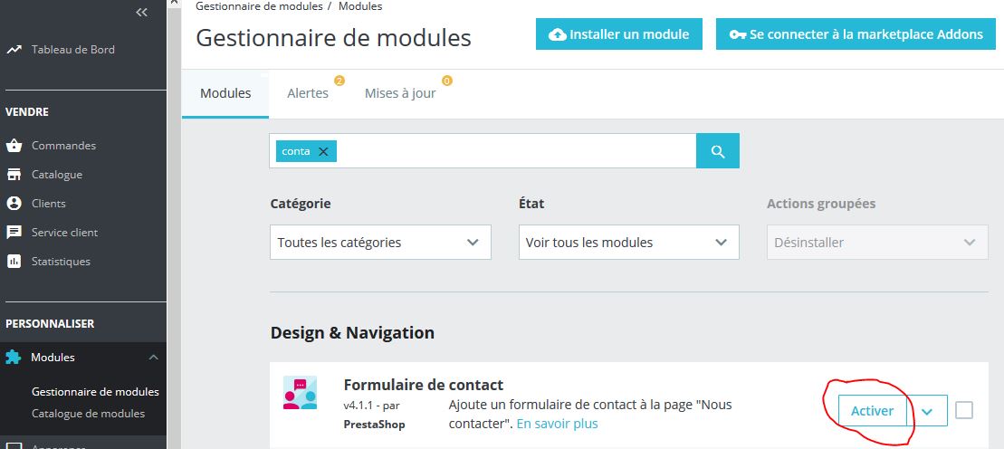 Le formulaire de contact qui disparait sur Prestashop 1.7.6 après une mise à jour, réactiver le module formulaire de contact