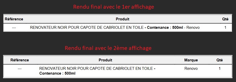 copie d'écran du résultat avec les 2 méthodes d'affichage