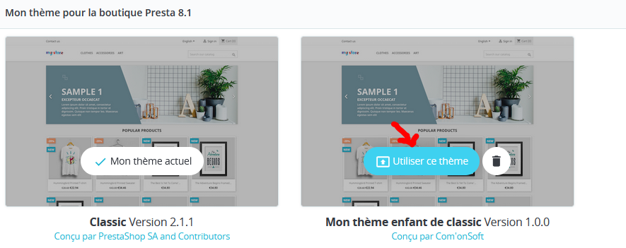 Prestashop utiliser un thème enfant