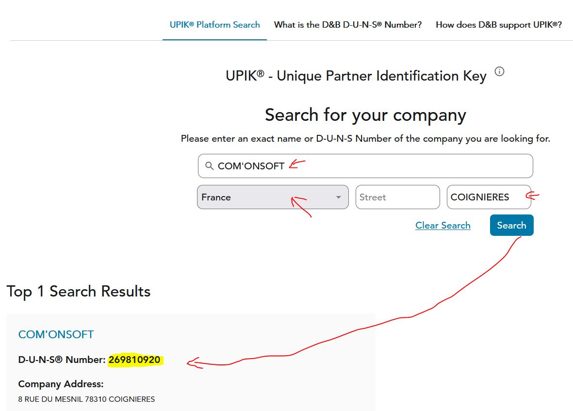 Code DUNS gratuit sur www.dnb.com