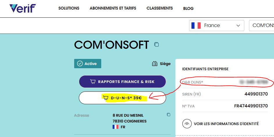 Code DUNS payant arnaque verif.com
