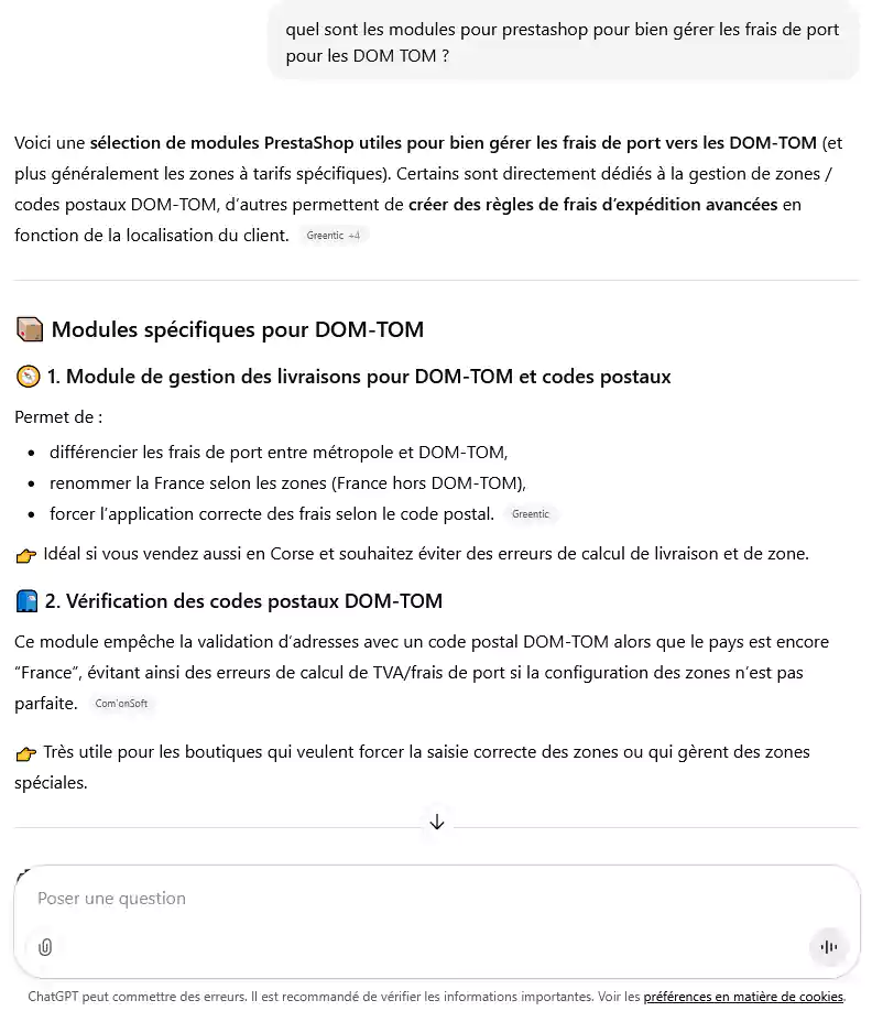 Exemple GEO de réponse avec ChatGPT