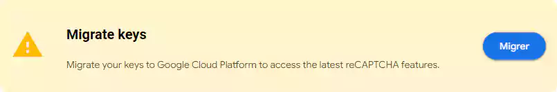 Message d'alerte de Google reCaptchy pour la migration vers Google Cloud