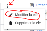 Bouton modifier clef recaptcha Google Cloud