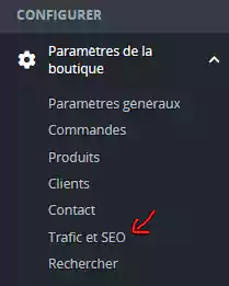 Ecran backoffice Prestashop Trafic et SEO